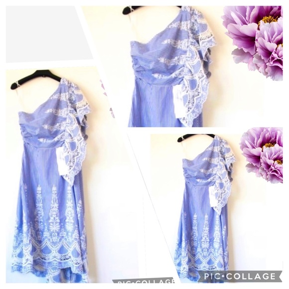 BCBGMaxAzria BCBG one shoulder embroidered striped midi dress $298 MSRP - Picture 10 of 10